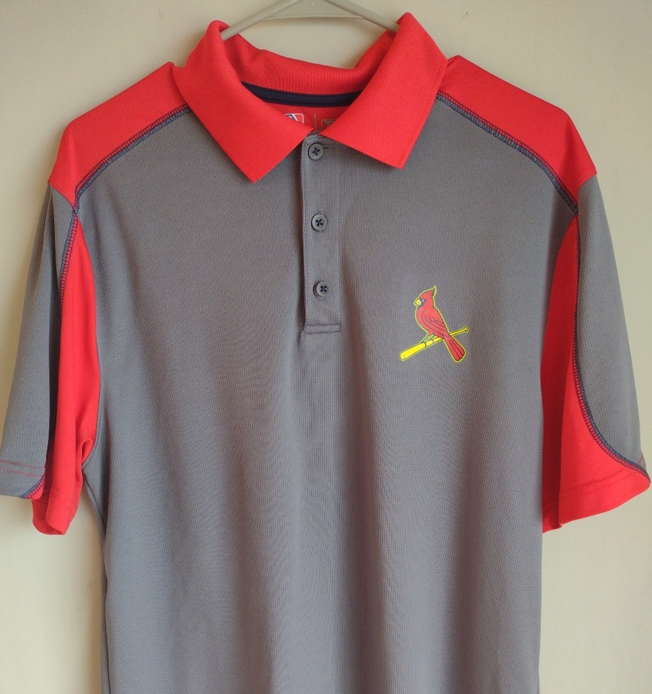 ST LOUIS CARDINALS MLB TX3 COOL MENS SIZE Large 100% POLYESTER GRAY POLO SHIRT